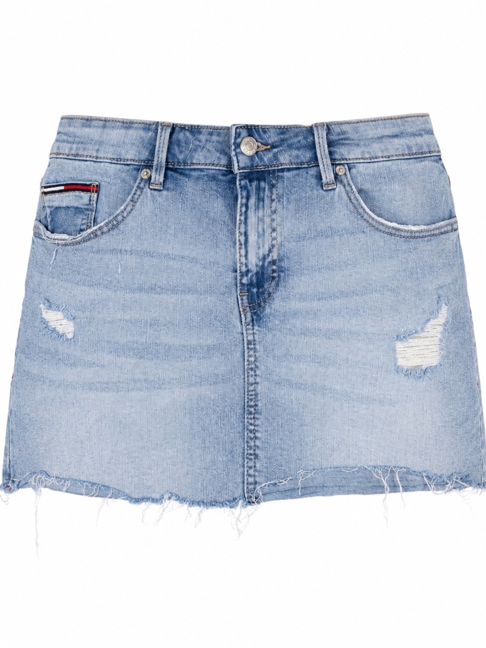 Tommy Hilfiger Light Blue Distressed Denim Mini Skirt